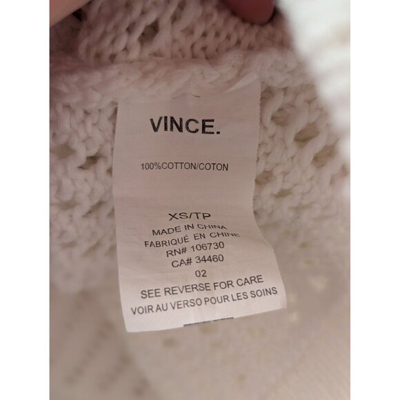 Vince Womens XS White Open Knit Cotton Sweater With Ribbed Cuffs & Hem - Picture 5 of 5